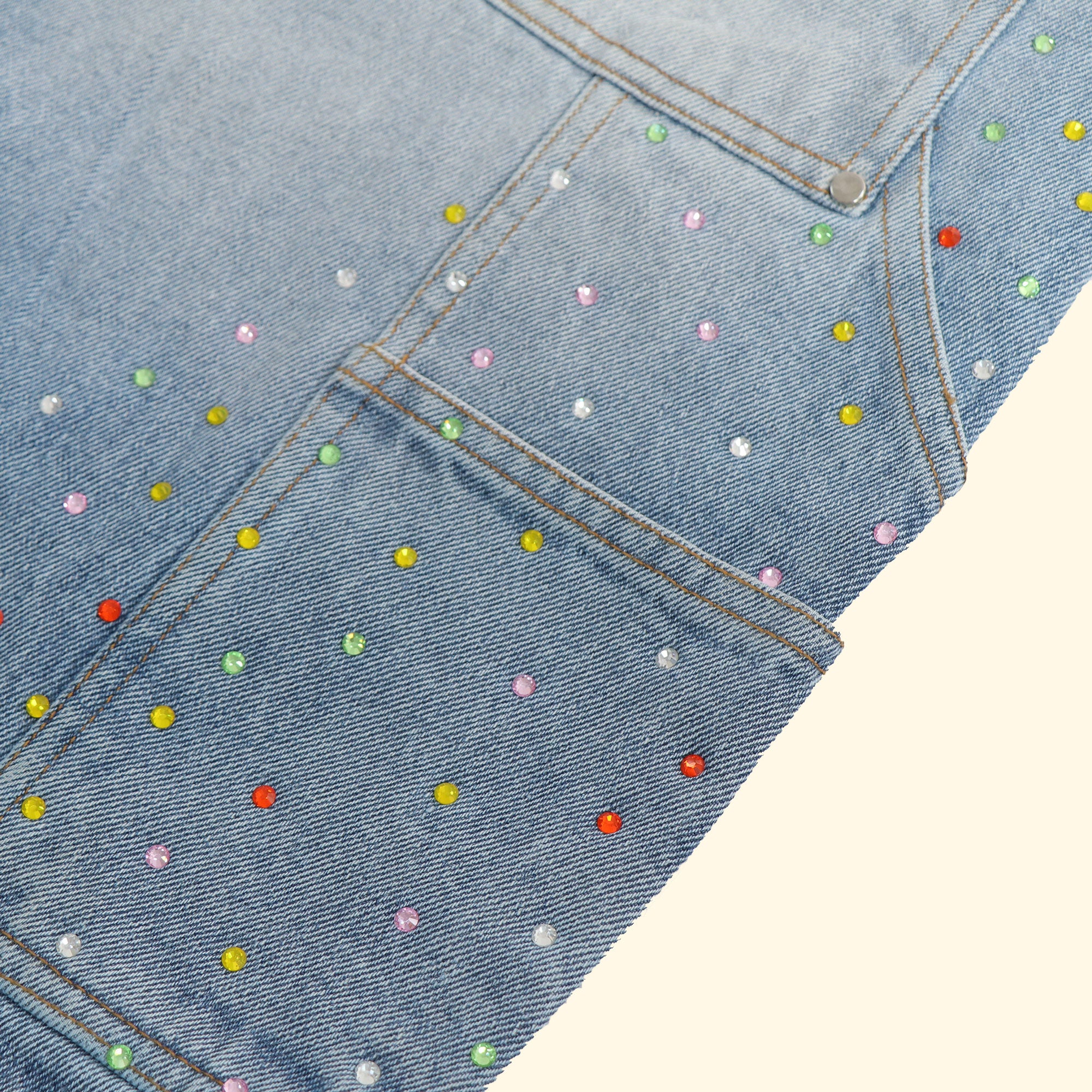 RHINESTONE CARPENTER DENIM SHORTS