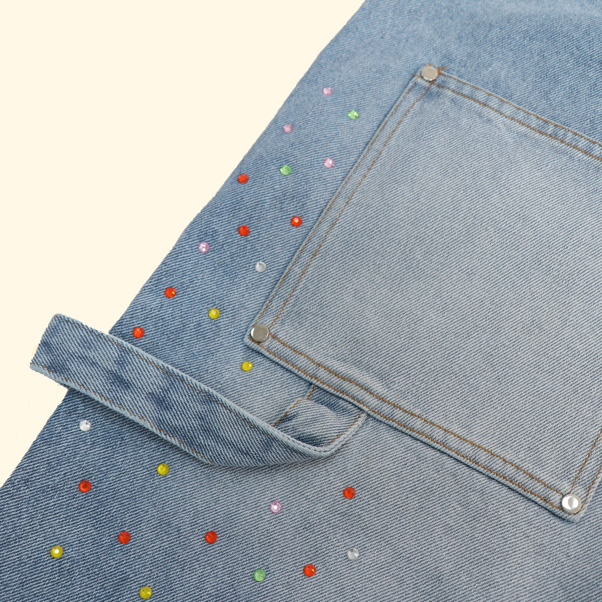 RHINESTONE CARPENTER DENIM SHORTS