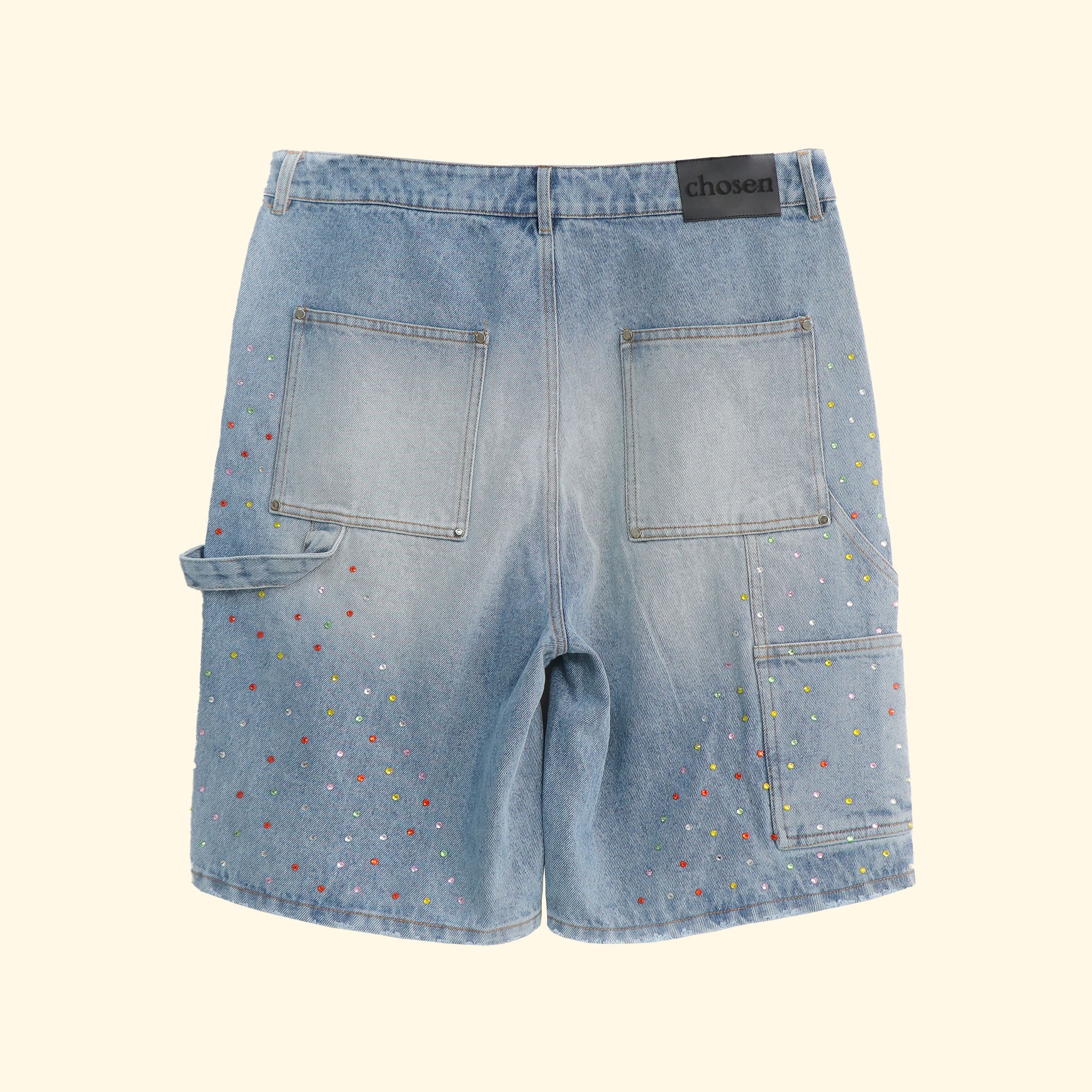 Multi-Colored Rhinestone Carpenter Jorts