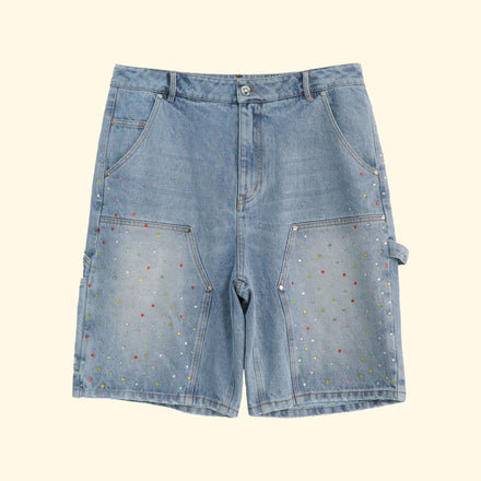 RHINESTONE CARPENTER DENIM SHORTS
